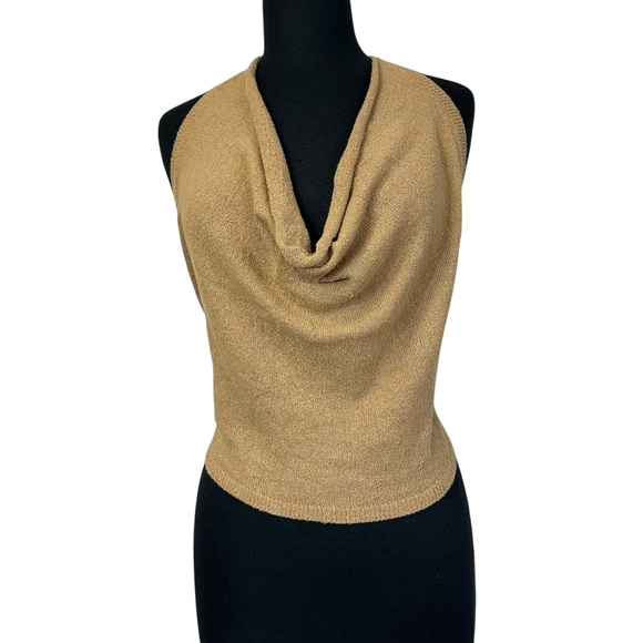 Free People Iris Sweater Open Back Tan Halter Top M - Picture 4 of 12